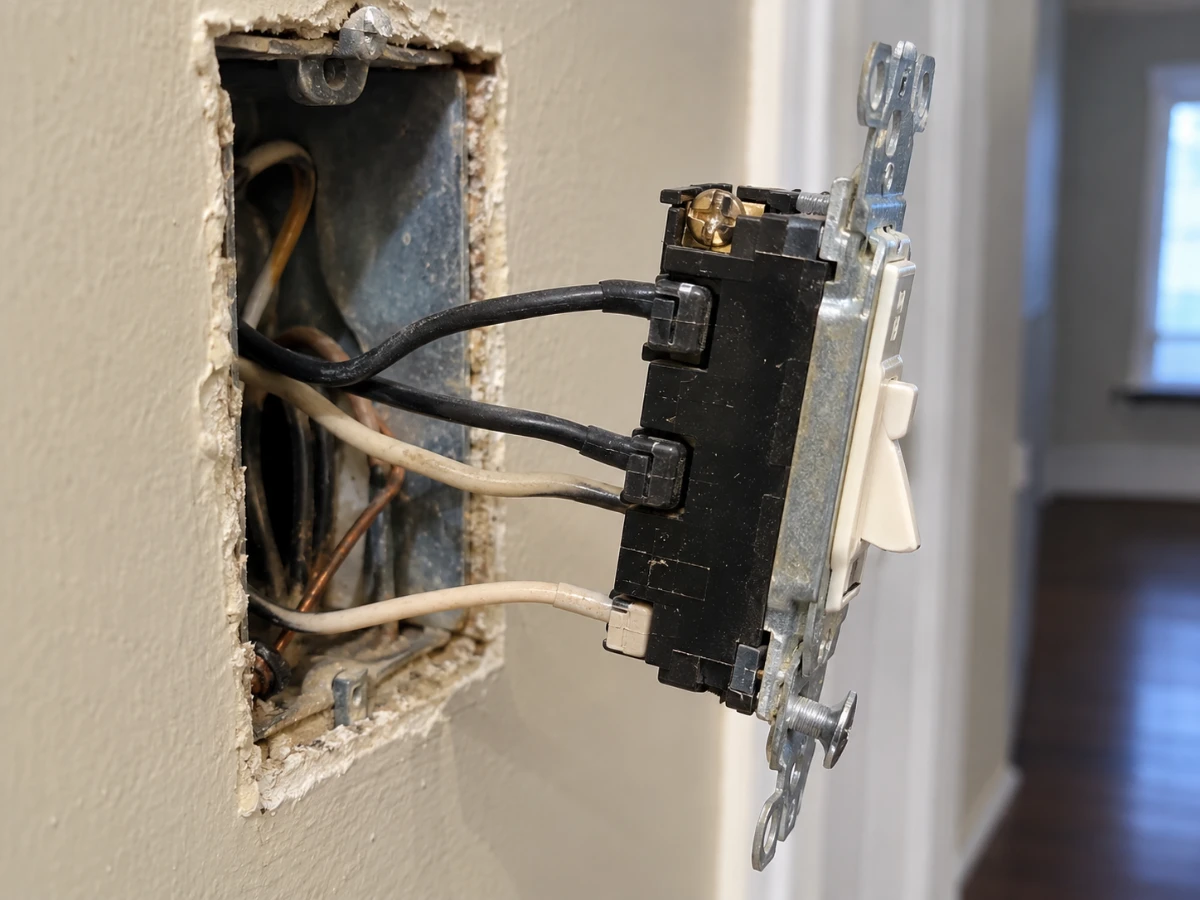 Image of backstab wiring in an old switch