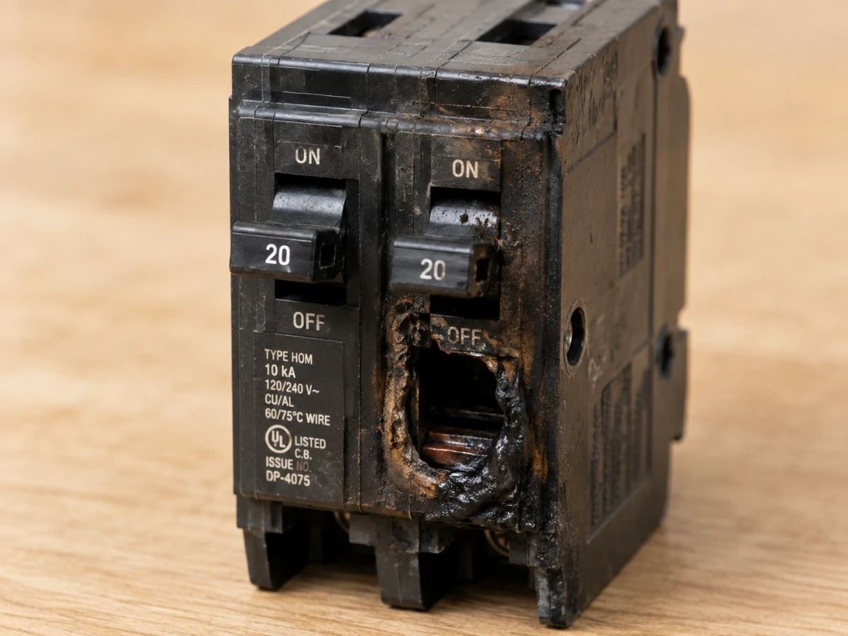 Image of a burnt circuit breaker