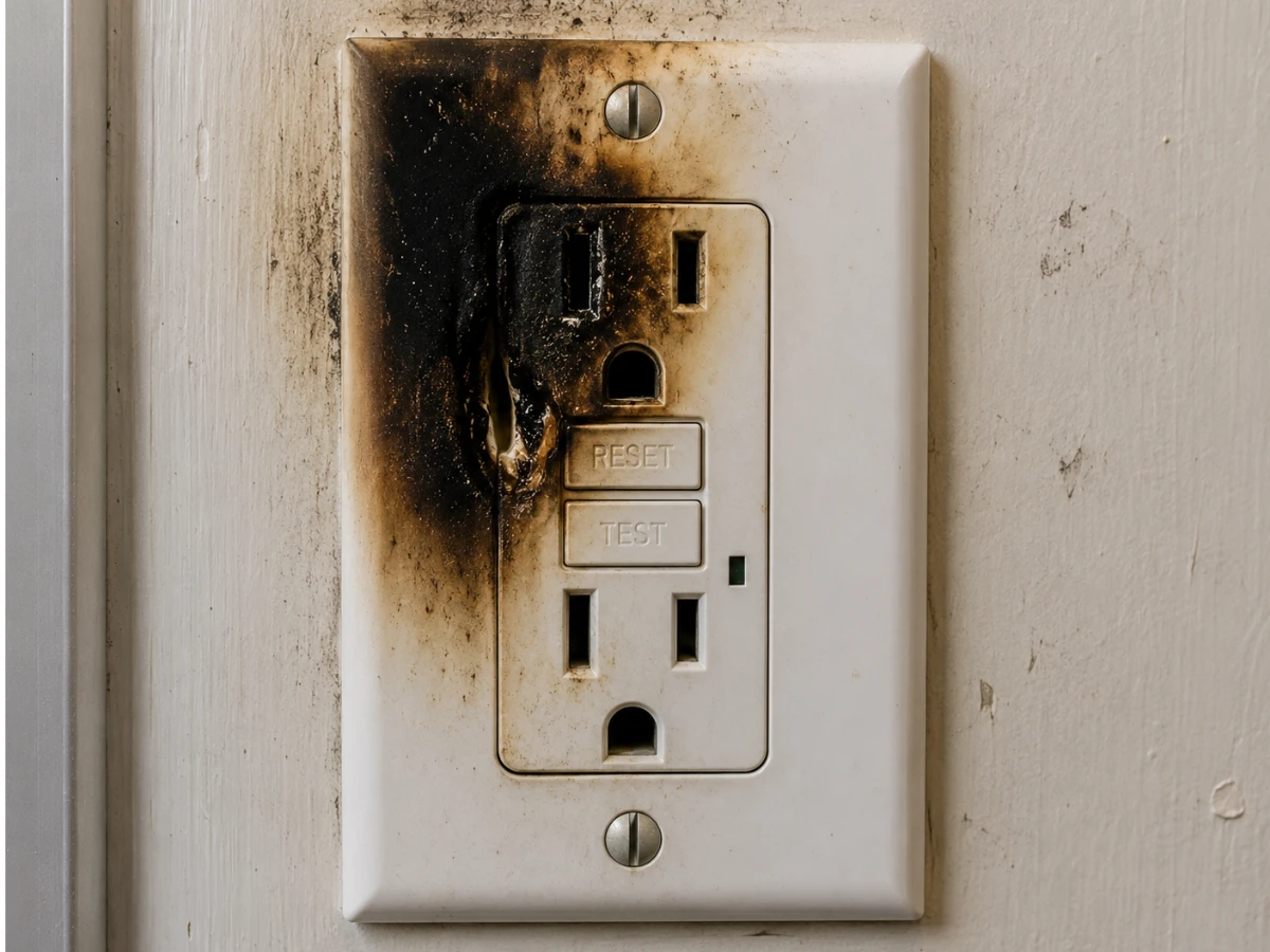 Image showing burnt GFCI outlet