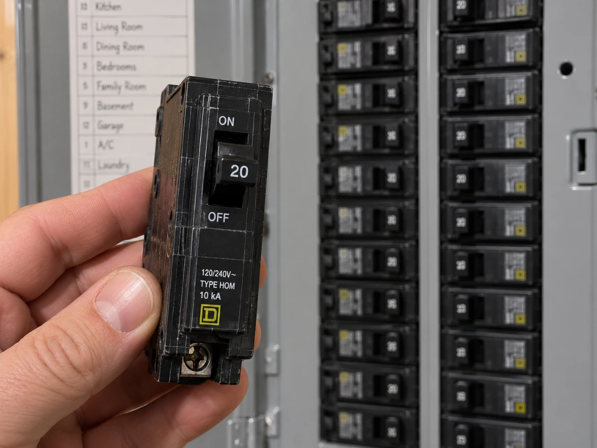 Image of circuit breaker from a modern panel