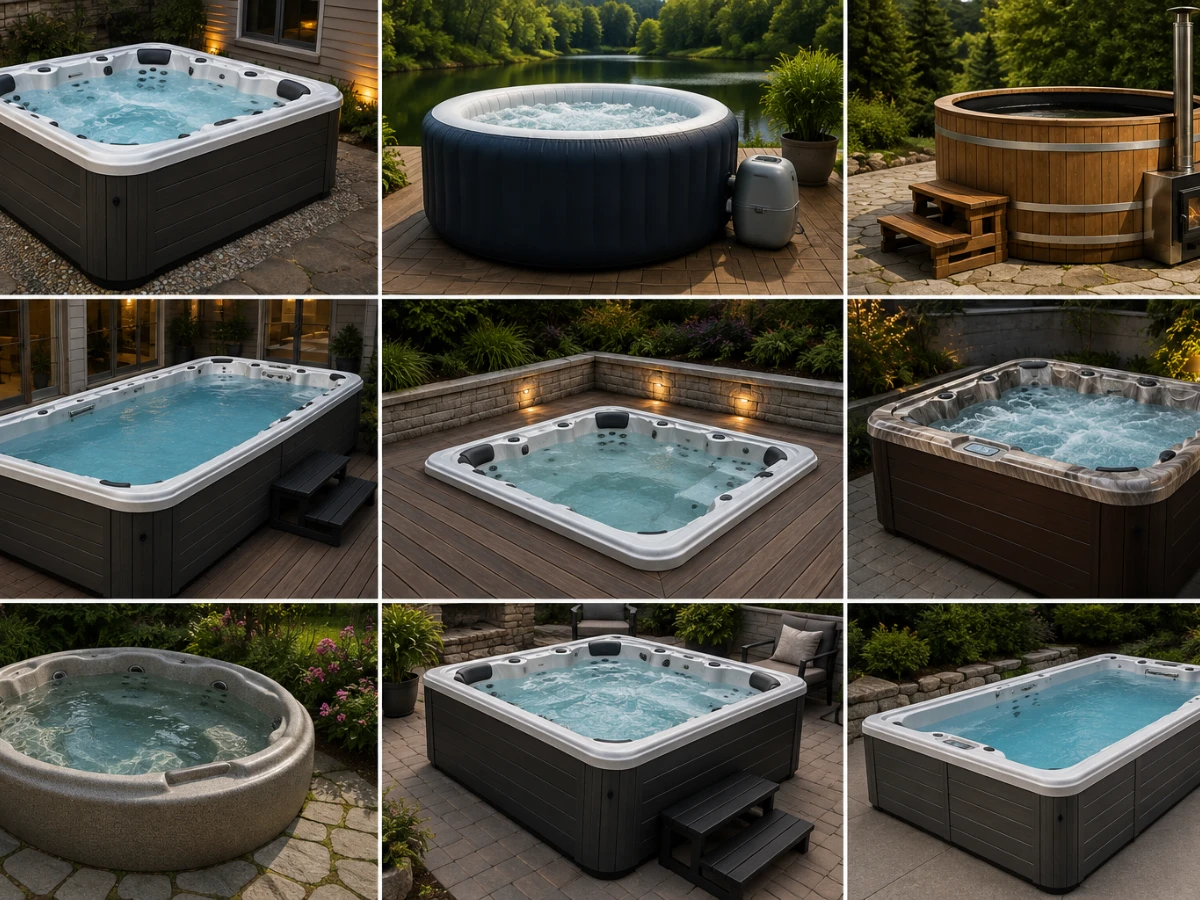 Images of different types of hot tubs