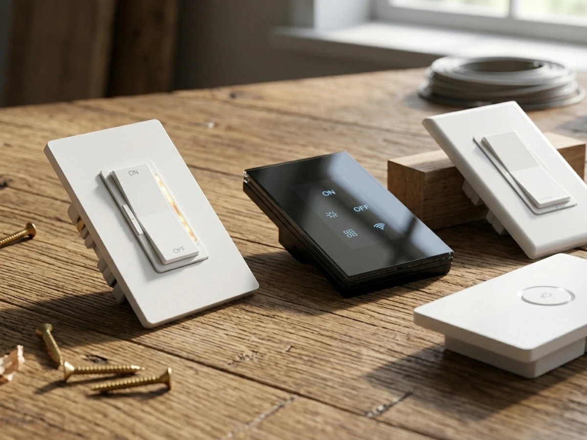 Images of different types of smart home lighting switches
