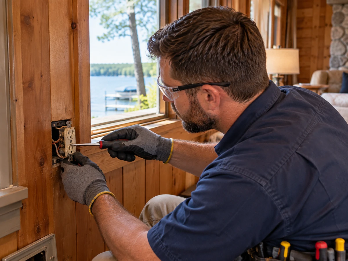 Image of professional electrician inspecting old outlets