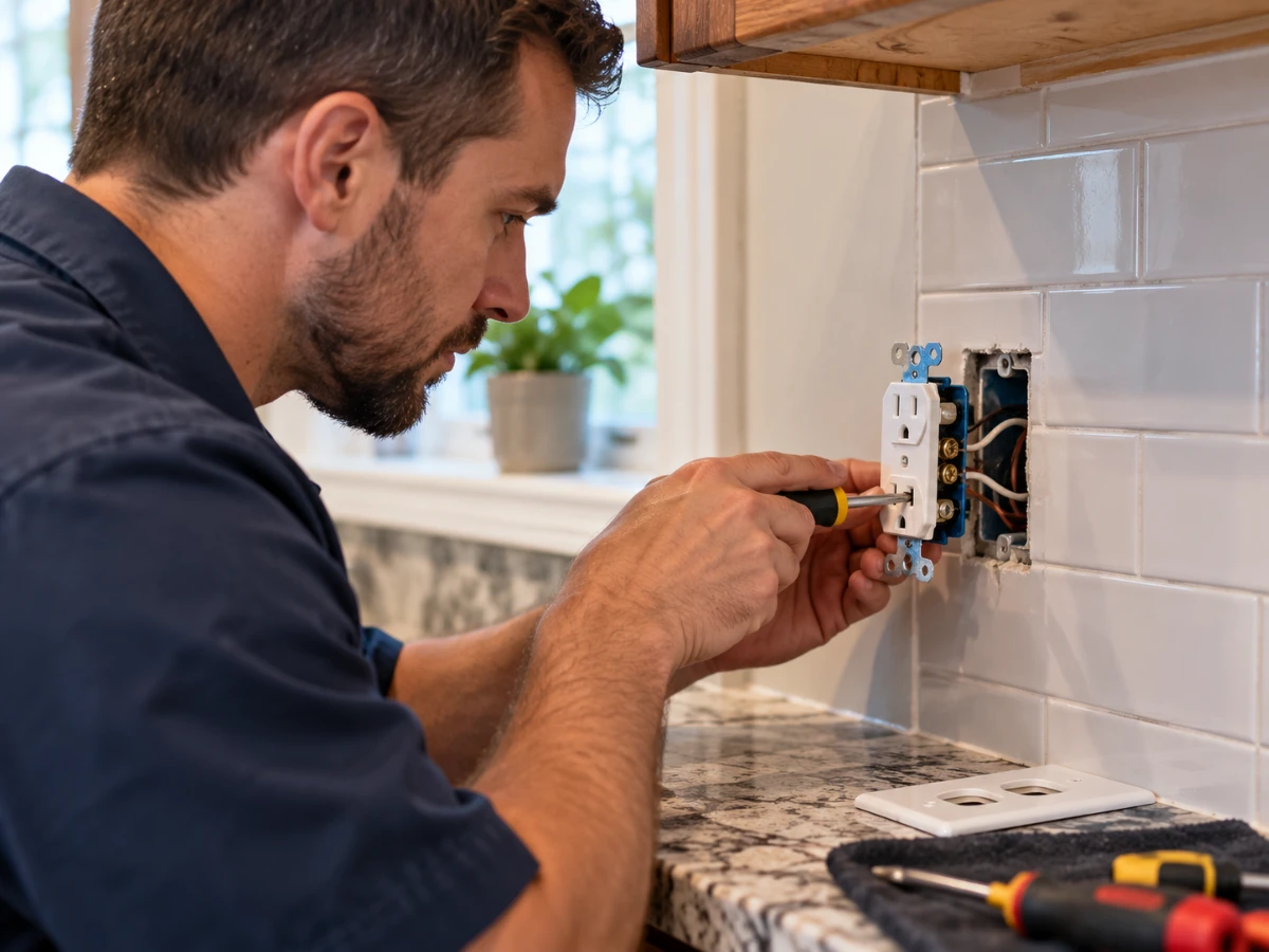 Image of a licensed electrician replacing an old outlet