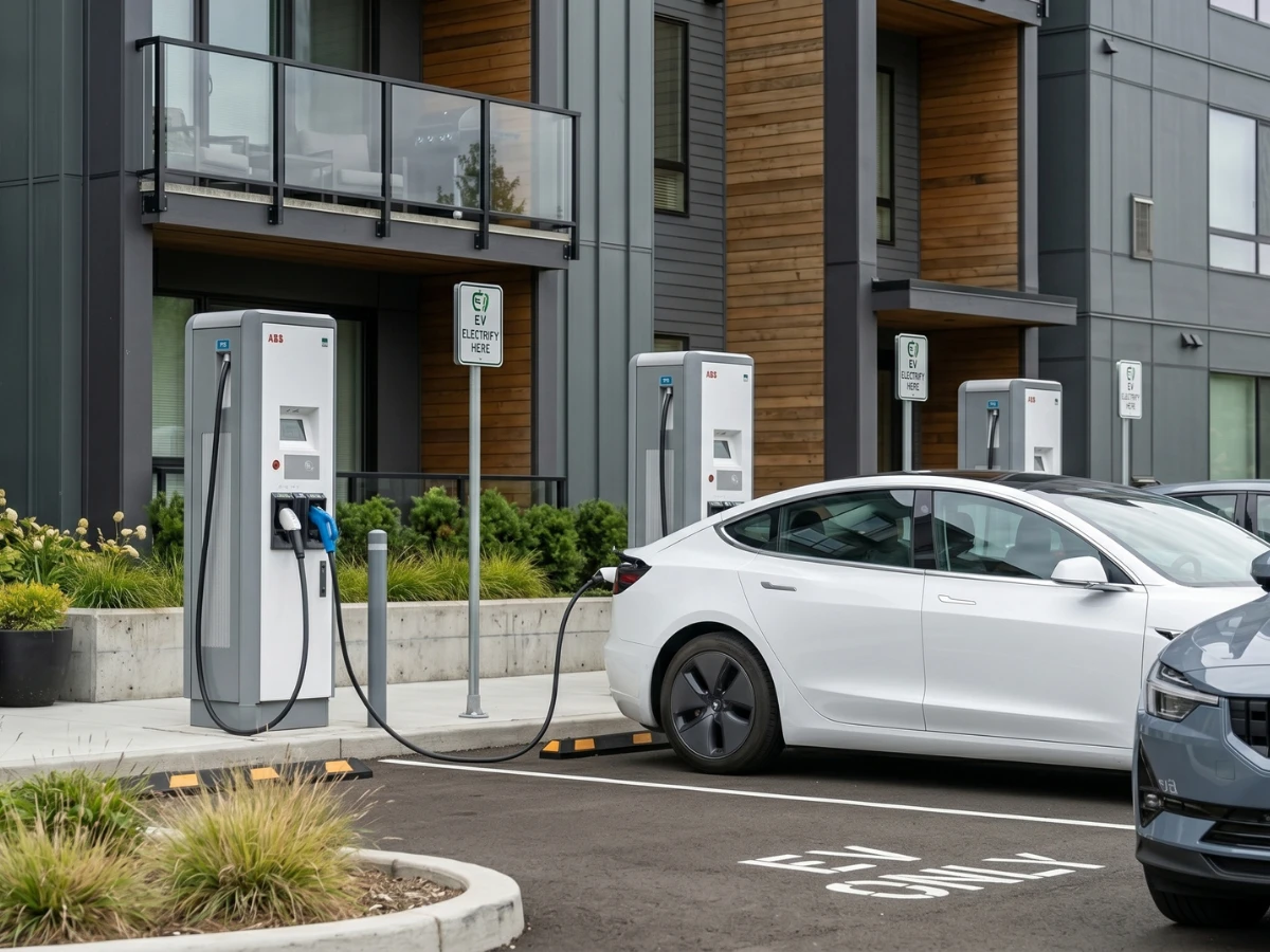 Image of EV charging stations installed at an apartment building carpark