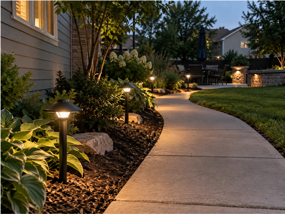 Image of garden path lighting in a White Bear Lake MN home backyard