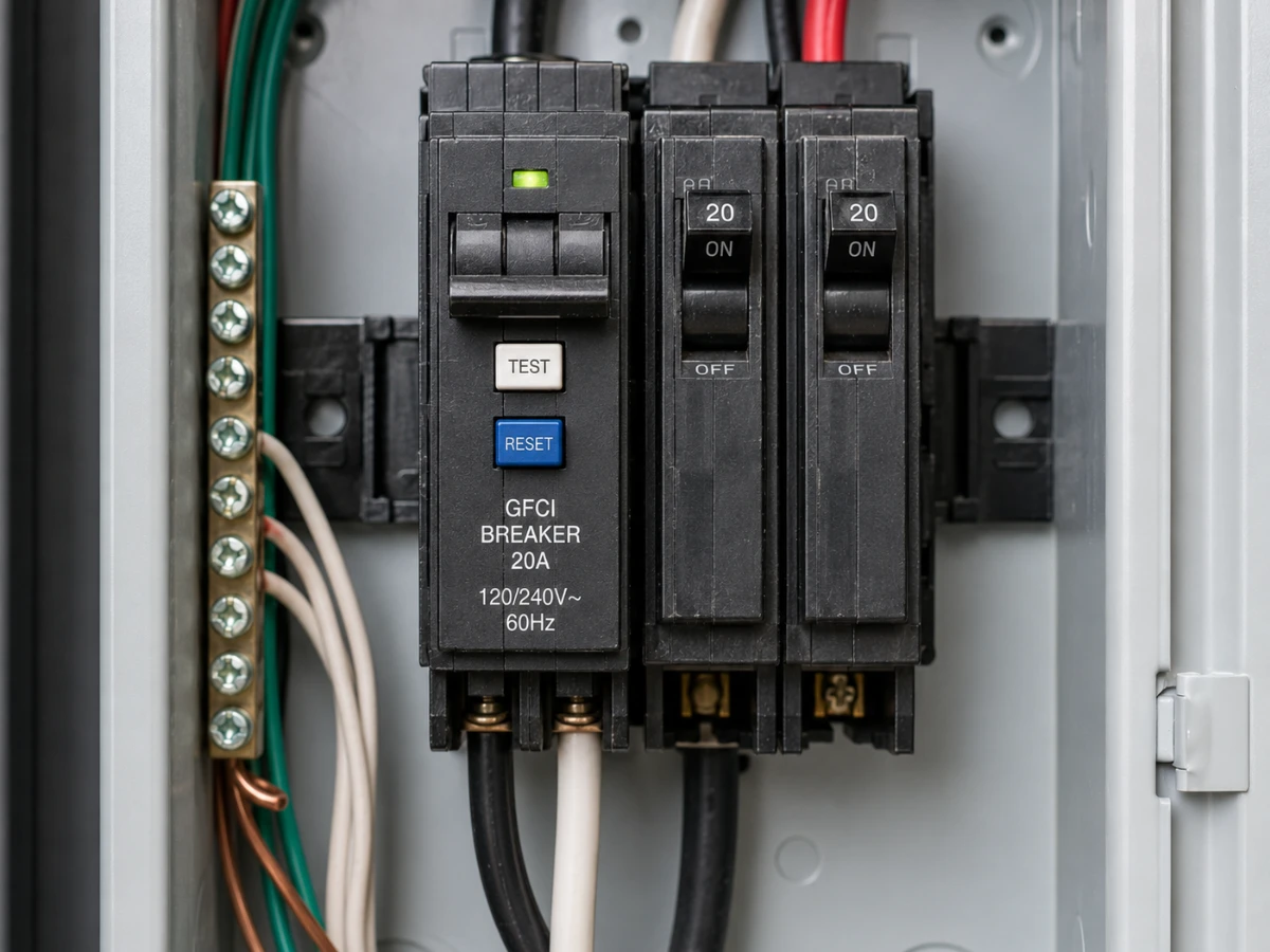 Image of GFCI breaker in a hot tub panel