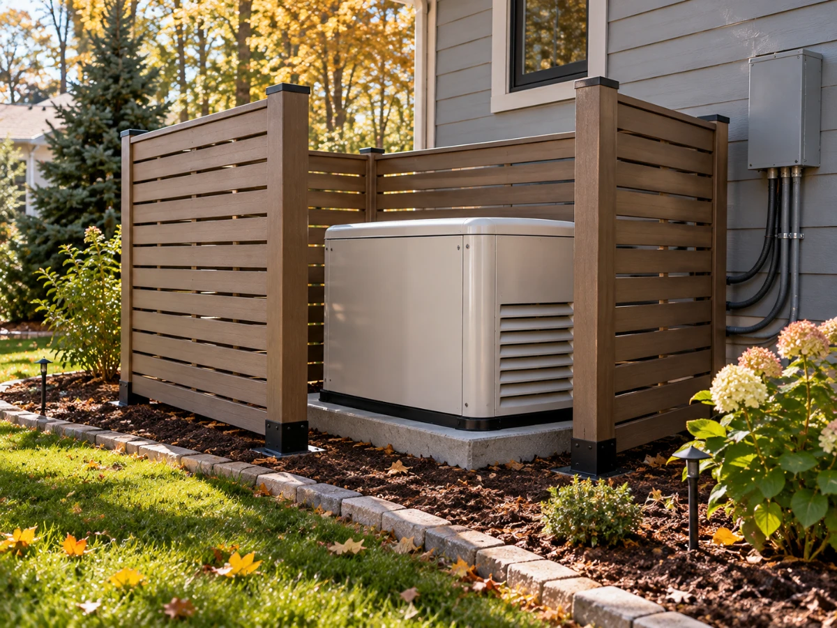 Image of a home generator with a screening around it