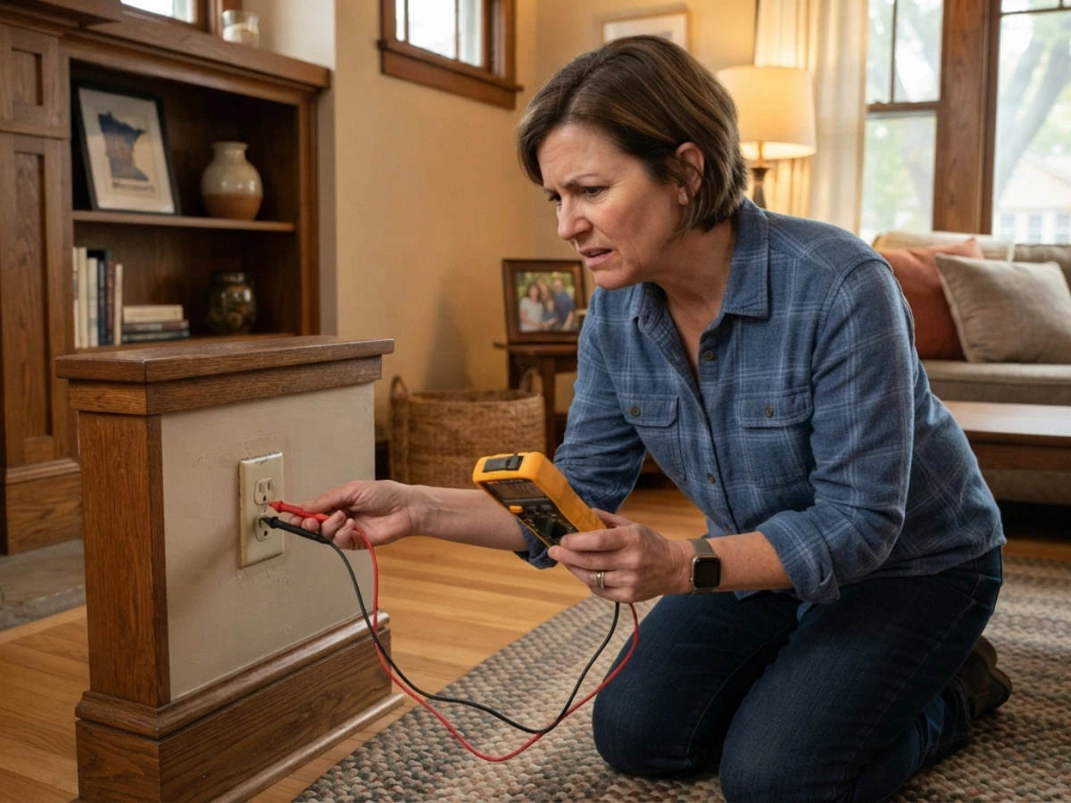 Homeowner testing an electrical outlet that is not working in a Twin Cities' home