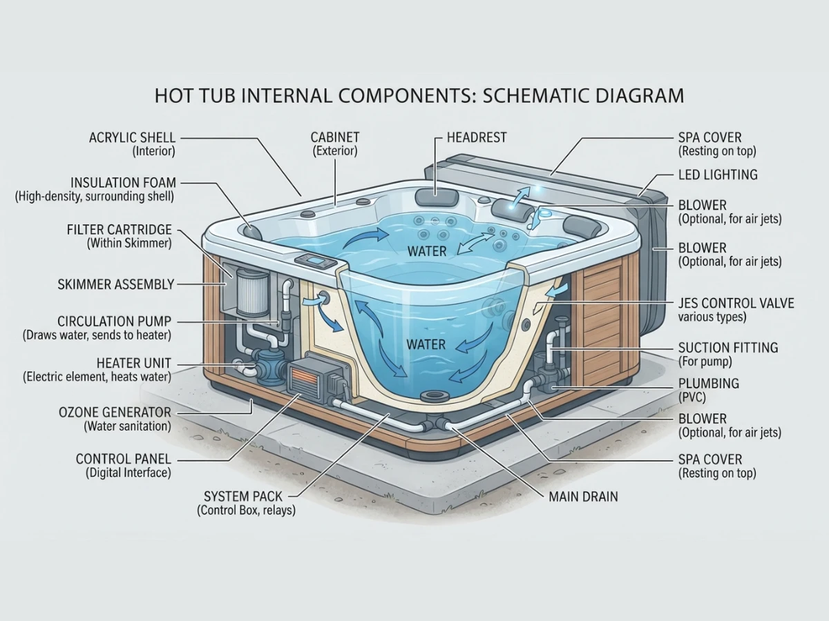 Illustration of hot tub components