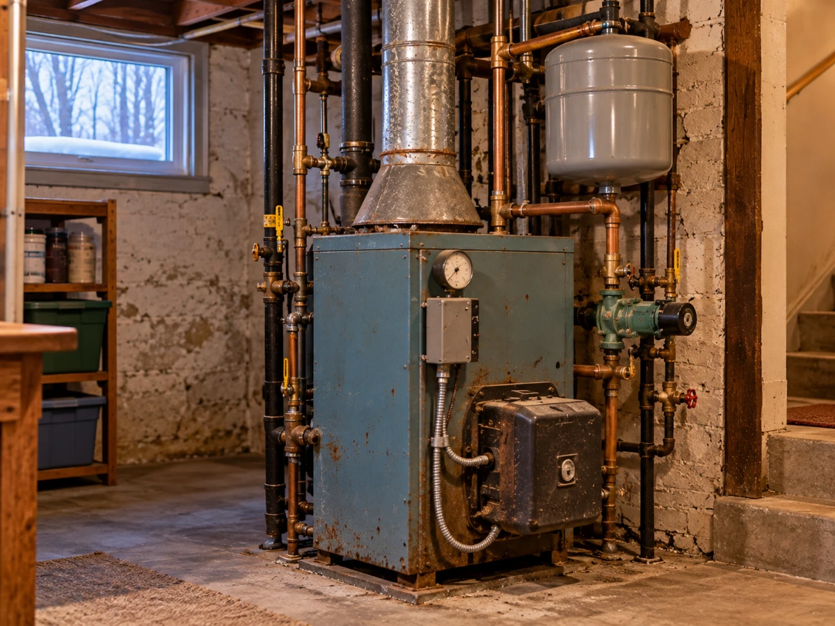 Image of a hydronic boiler in an old Minnesota home