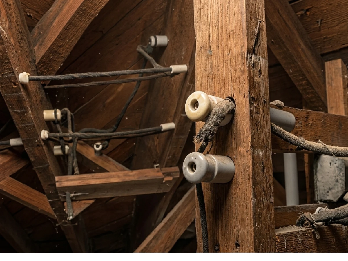 Image of a knob and tube wiring in an old house