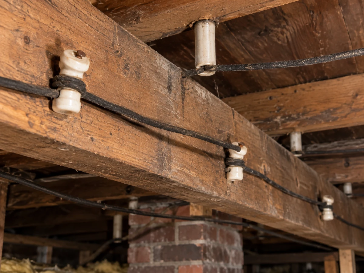 Image of knob-and-tube wiring in an old home