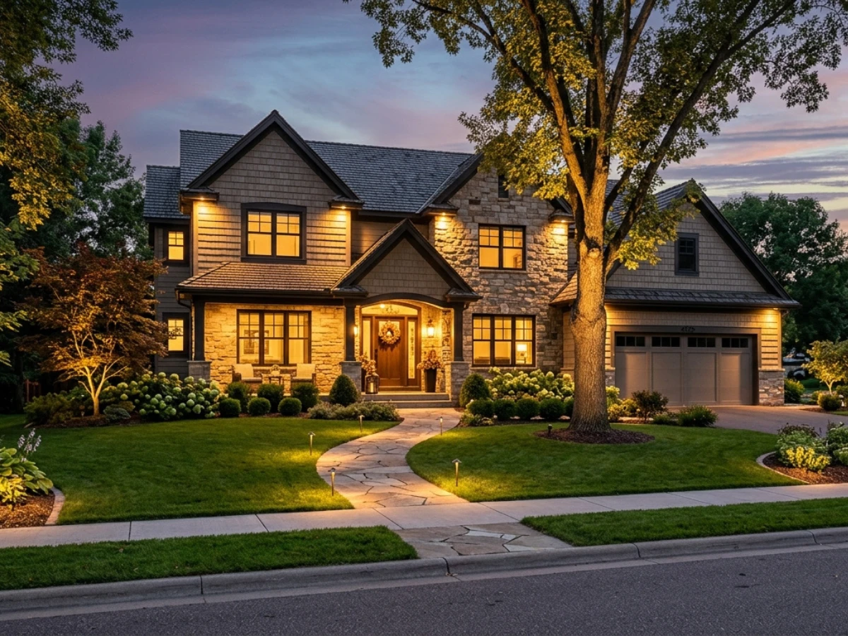 Landscape lighting enhancing curb appeal of a St. Louis Park home