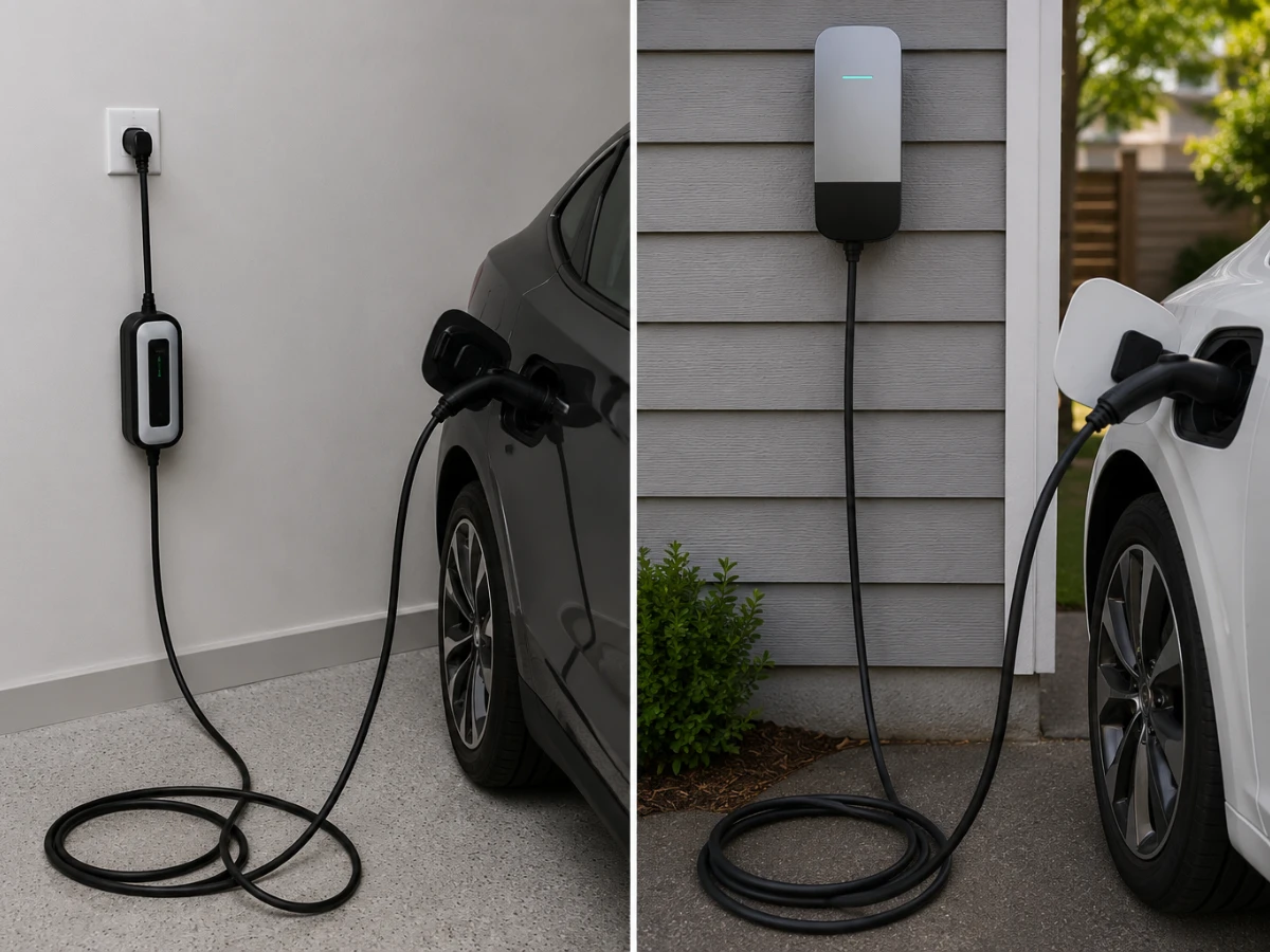 Images of a Level 1 EV charger and a Level 2 EV charger