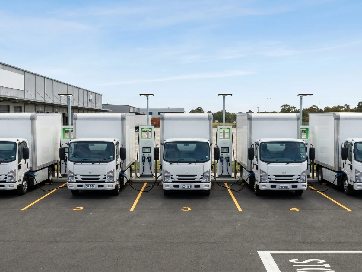 Image showing a row of level 3 charging stations for a delivery fleet