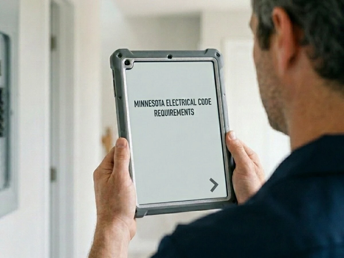 Licensed electrician reviewing Minnesota electrical code requirements before a home inspection.