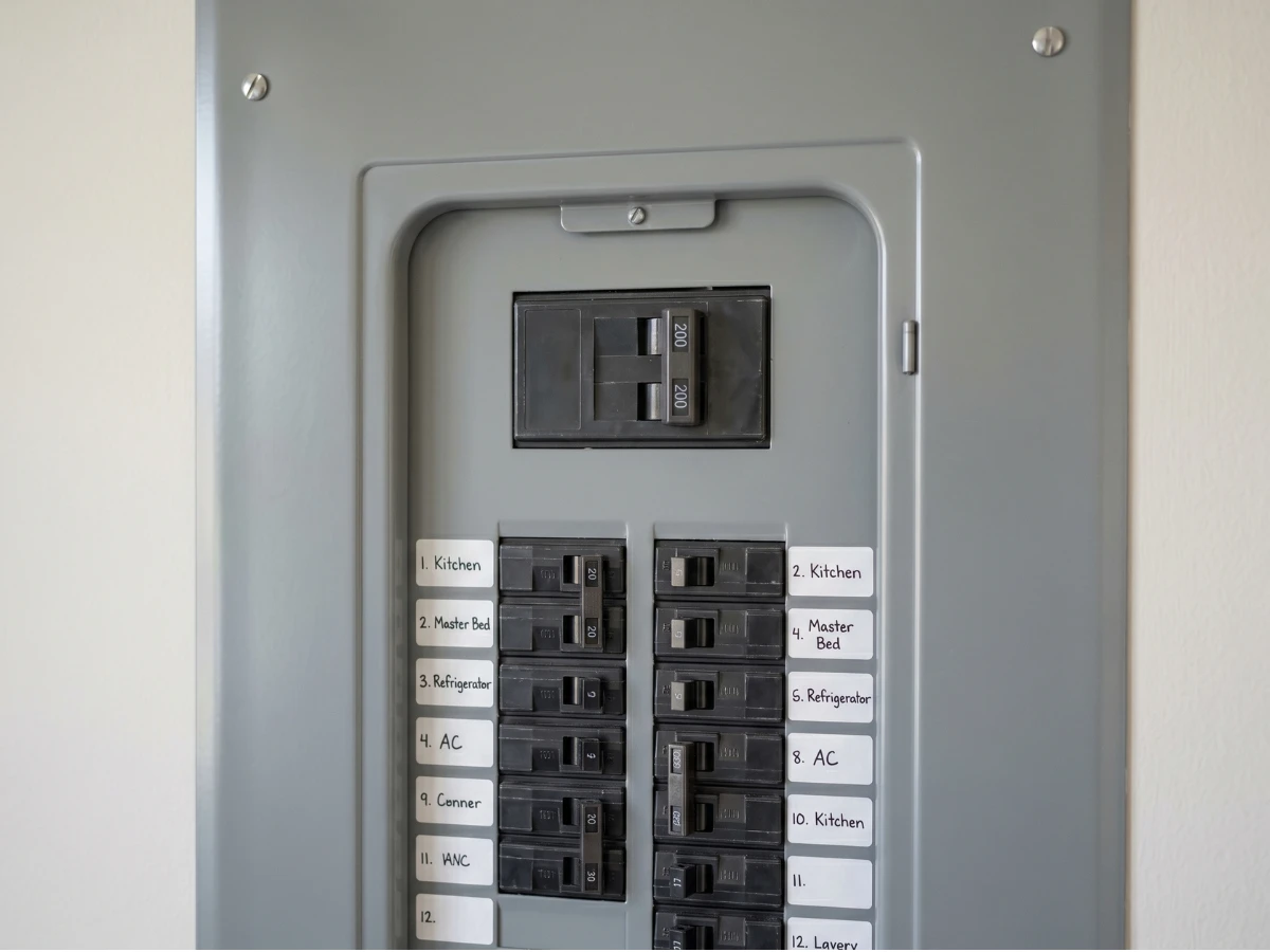 Image of a modern electrical panel supporting 200 amps