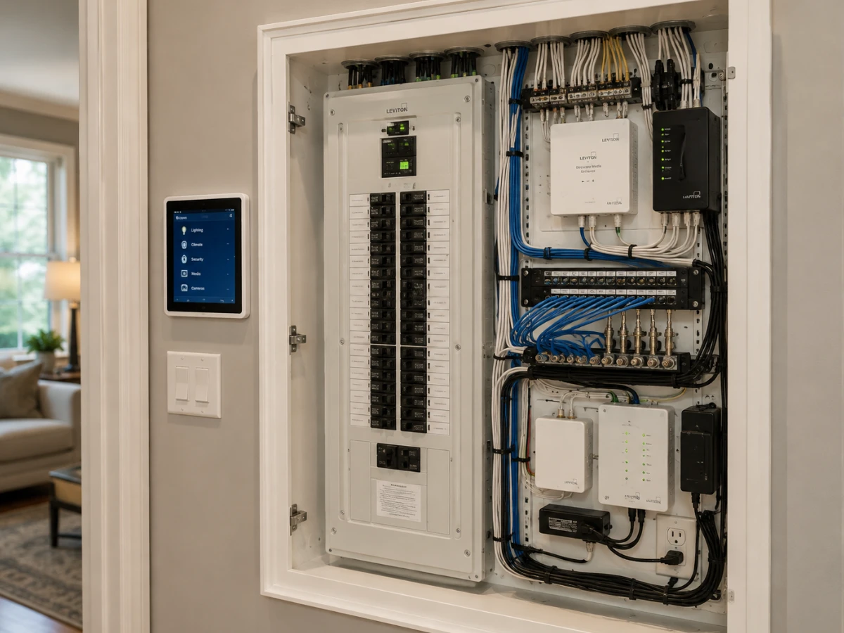 Modern smart home electrical panel and structured wiring installation in a Twin Cities home