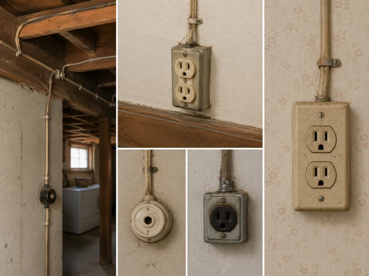 Images showing outdated wiring and outlets
