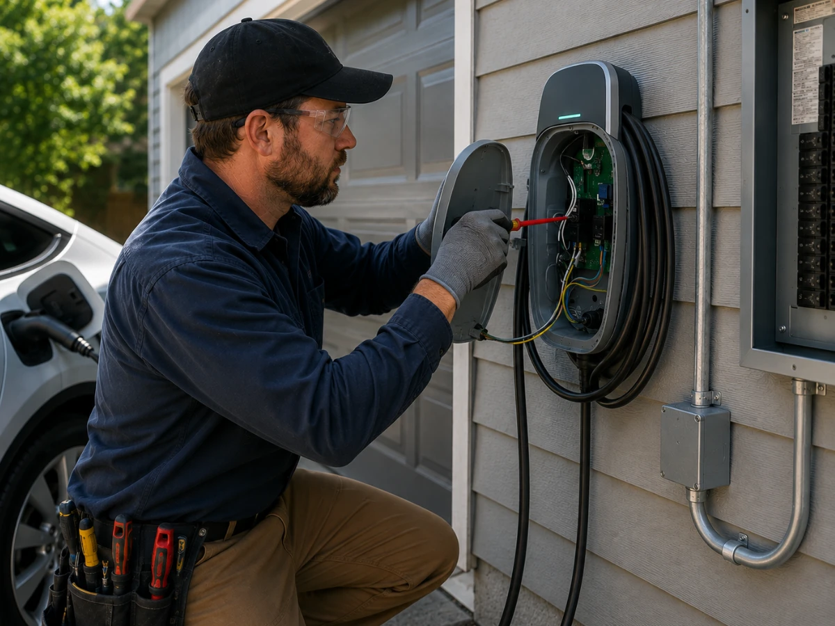 Image of a professional electrician installing an EV charger