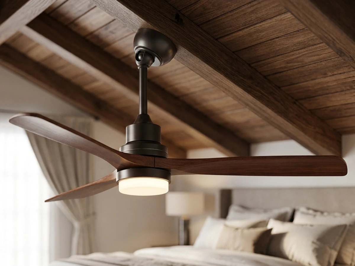A universal sloped ceiling adapter working to maintain a completely vertical, plumb alignment on a steep roof incline.