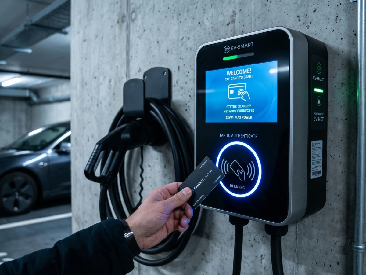 Image showing a smart EV charging outlet with RFID card authentication