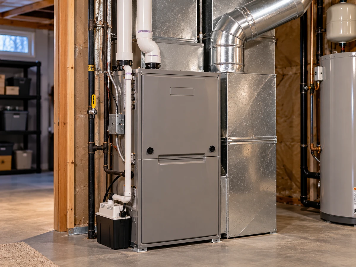 Image of a standard gas forced-air furnace in a modern home