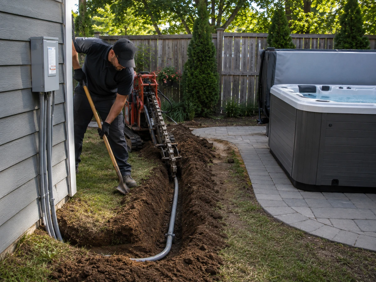 Image of trenching for a hot tub wiring installation