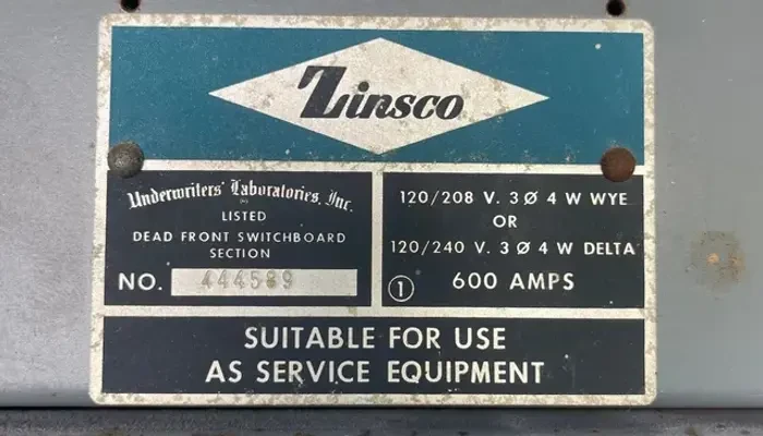 Zinsco electrical panel interior showing the original UL listing mark
